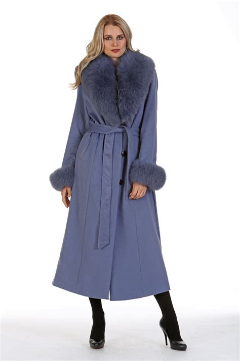 cashmere and fur coat - full length cashmere coat.